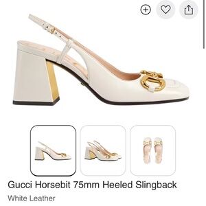 GUCCI Horsebit Slingback Heel White Leather